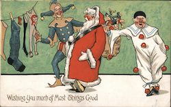 Santa, Jester, and Pietrot Postcard
