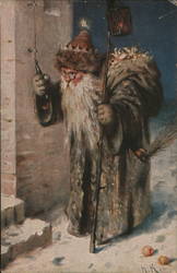 Santa Claus With Sack of Toys at Night Postcard