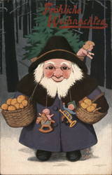 Fröhliche Weihnachten - Santa Gnome, Baskets of Pears Christmas E. P. Kinsella Postcard Postcard Postcard