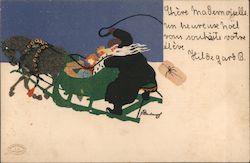 Santa wearing black on Green Sled delivering presents Postcard