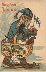 Santa Dressed in Blue with Basket of Toys Postcard