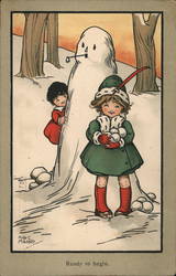 Children Building Snowman and Holding Snowballs Snowmen HGC Marsh Lambert Postcard Postcard Postcard