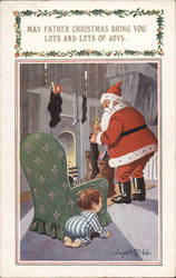 Santa Claus Putting Gifts in Stockings Donald McGill Postcard Postcard Postcard