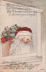 Santa Claus Looking Through Window Postcard