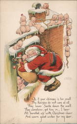 Chimney too small, the Kewpies do not care at all - Rose Cecil O'Neill Santa Claus Postcard Postcard Postcard