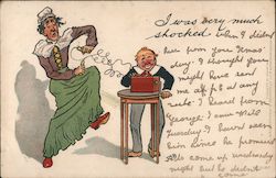 Short Man Generating Shock on Taller Woman Postcard