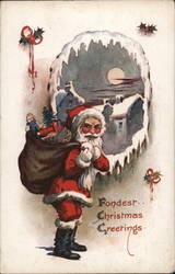 Santa with Bag of Gifts Getting Ready to Deliver Presents Santa Claus Douglas Tempest Postcard Postcard Postcard