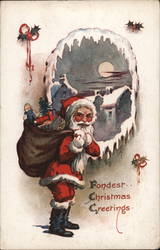 Santa with Bag of Gifts Getting Ready to Deliver Presents Postcard