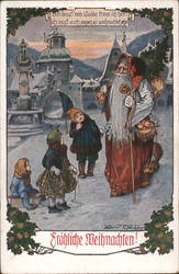 1937 Santa Claus greeting children outside Weibnacbtscatte Nr. 311 Postcard