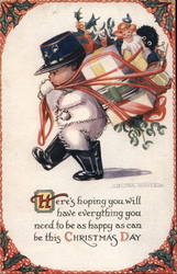 A Toy Soldier Carrying a Pack of Toys "Celesque" Children Flora White Postcard Postcard Postcard