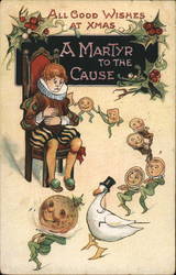 Fantasy Christmas, Anthropomorphic Moon, Duck in Top Hat, Royal Subject Postcard