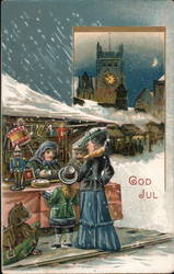 Mother and Child shopping at christmas market Postcard