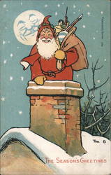Santa Claus Sliding Down a Chimney Postcard