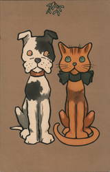 Cat and Dog Sitting Under the Mistletoe Postcard