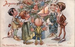 Elves Standing Around Tree "The Brownie Family" Christmas Postcard Postcard Postcard