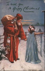 Angel Pointing Way for Santa Claus to Go Postcard