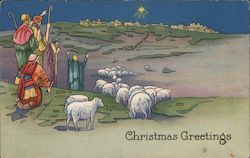Three Wise men leading sheep towards the star of Bethlehem Postcard