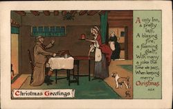 Christmas Greetings Man Women Dog Postcard Postcard Postcard