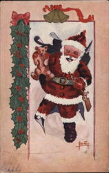 Santa Smiling and Carrying His Pack of Toys Postcard