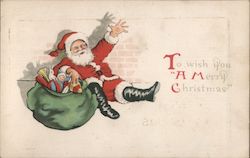 Santa Claus Sitting on Ground Next to Sack of Toys Postcard Postcard Postcard