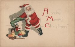 Drawing of Santa Putting Presents in a Stocking Santa Claus Postcard Postcard Postcard