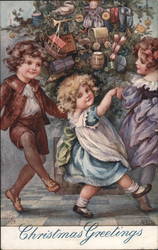 Children Dancing Around Decorated Tree Postcard