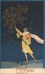 Art Deco Woman Bonne Annee Postcard