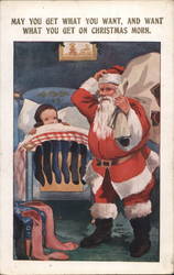 Santa Claus figuring out what to do next while little girl is watching Postcard