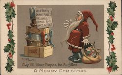 Santa looks surprised as he reads a Christmas letter Santa Claus Dudley Buxton Postcard Postcard Postcard