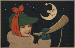 Young Boy and the Moon Children Postcard Postcard Postcard