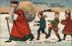Wishing You a Merry Christmas Santa Children Postcard
