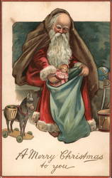 Father Christmas in Red Robe and Postcard