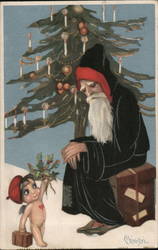 Santa in Black, Kewpie Christmas Tree, by Chiostri Santa Claus Postcard Postcard Postcard