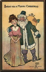 Santa Claus Putting His Arm Around a Woman's Shoulder Postcard