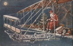 Christmas Greetings Santa in Airplane Postcard