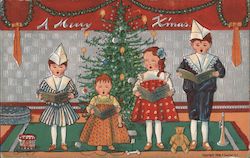 A Merry X'mas children singing Santa Claus Postcard Postcard Postcard