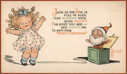 Girl in Polka Dot Outfit with Curly Hair and A Bow Mimicking A Santa Jack-in-the-Box Children Grace Drayton Postcard Postcard Postcard