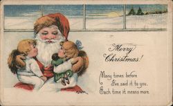Santa Claus Holding Two Children on His Lap Postcard