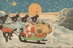 Rare Disney Santa Claus Driving Sleigh with Reindeer Postcard