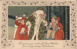 Children following Santa Claus through the Woods Postcard