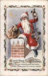 Santa Claus Going Down Chimney Postcard Postcard Postcard