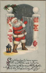 Santa Opening a Gate at Night Postcard