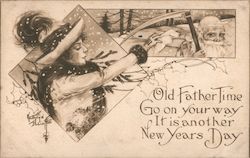 Old Father Time Go on your way It is another New Years Day Santa Claus Kathryn Elliott Postcard Postcard Postcard