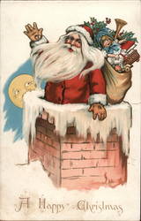 Santa Claus Going Down Chimney Postcard