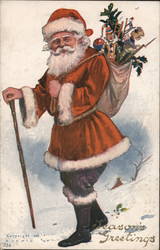 Santa Claus Carrying a Sack of Toys Postcard Postcard Postcard