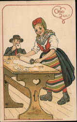 Girl Making Cookies With a Boy Postcard