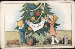 Children Decorating Tree Postcard