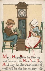 Dutch Children at Midnight on New Years Postcard
