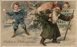 Child Throwing Snowball at Santa Claus Postcard Postcard Postcard
