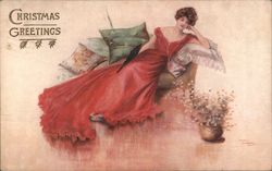 Christmas Greetings Beautiful Woman Postcard